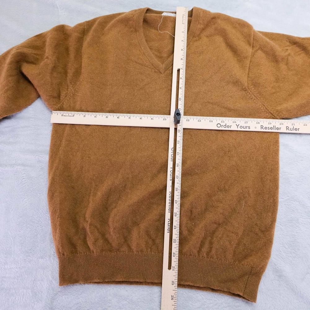 Vintage Lyle & Scott Mens Sweater M/L Scotland Cashmere V-Neck Size Beige 90s - Picture 7 of 9